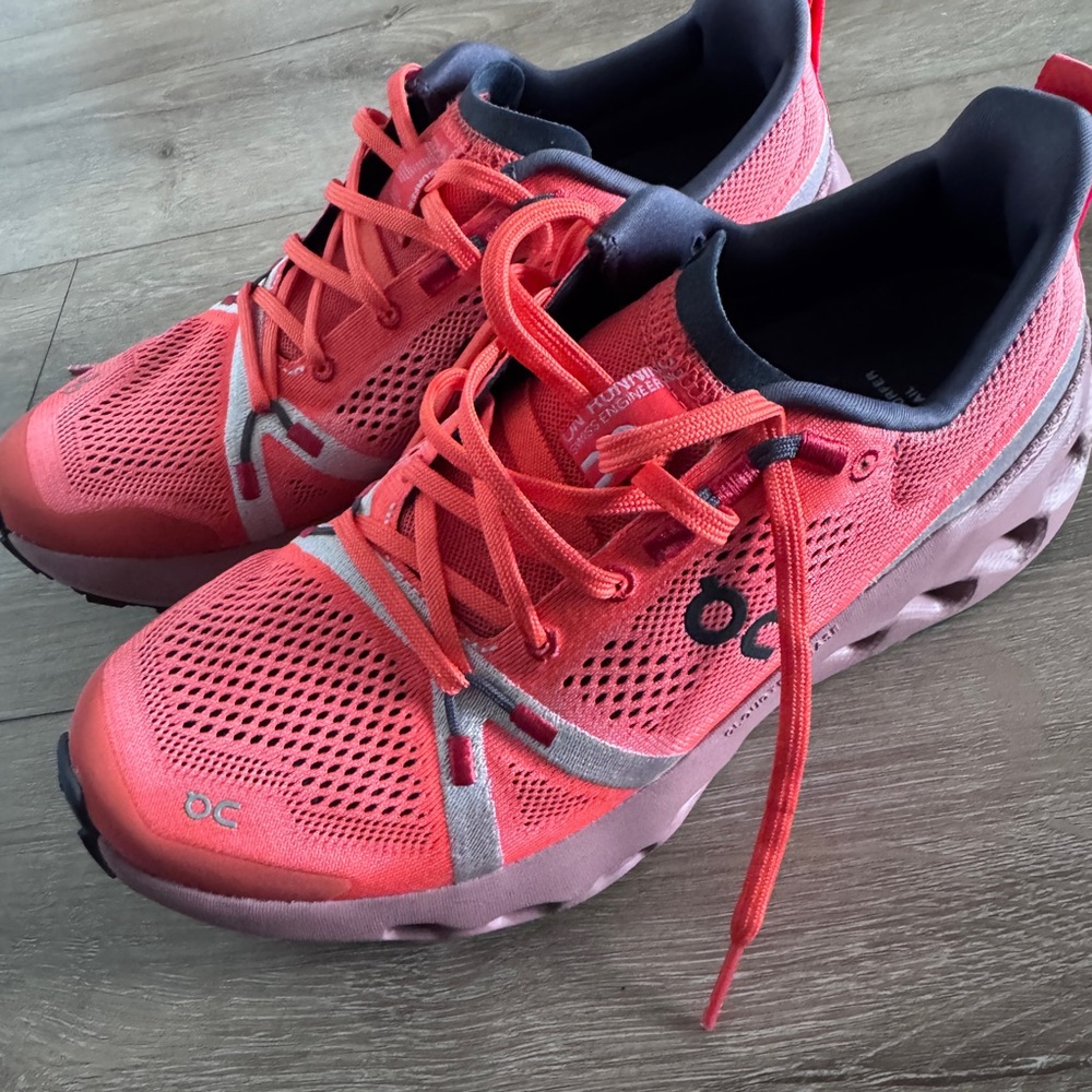 On Running Women's Red and Gray Athletic Shoes